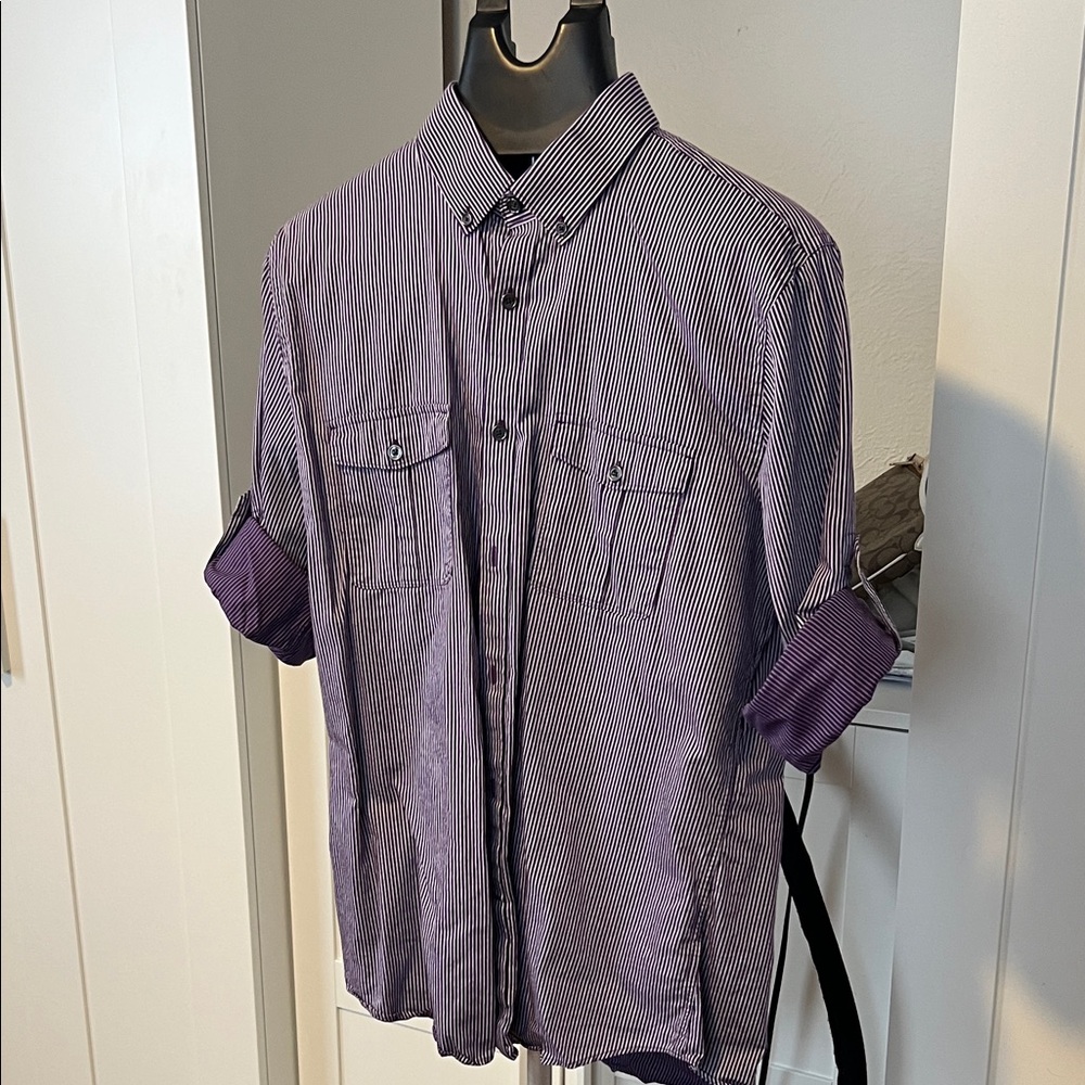Express Men's Purple Striped Button Down Shirt